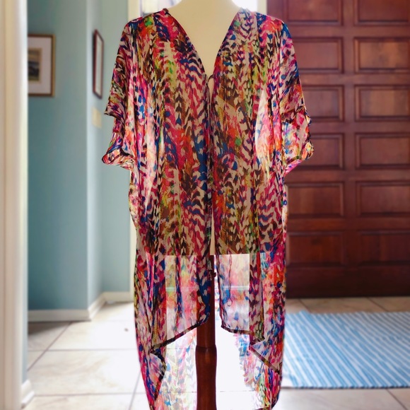 Beachy Other - Sheer Multicolored Chiffon Open Kimono Cover up OS